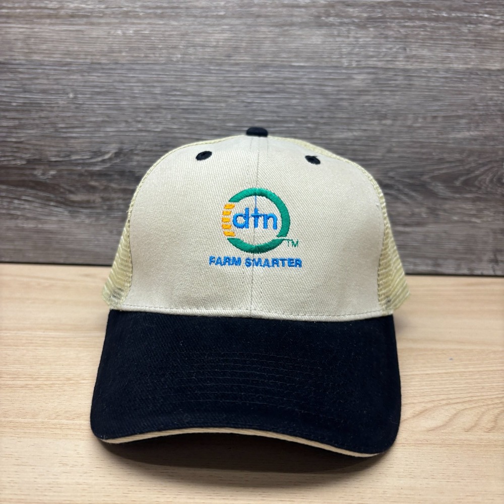 DTN Hat Cap Snap Back Beige Black Farm Smarter Agriculture Data Weather Trucker
